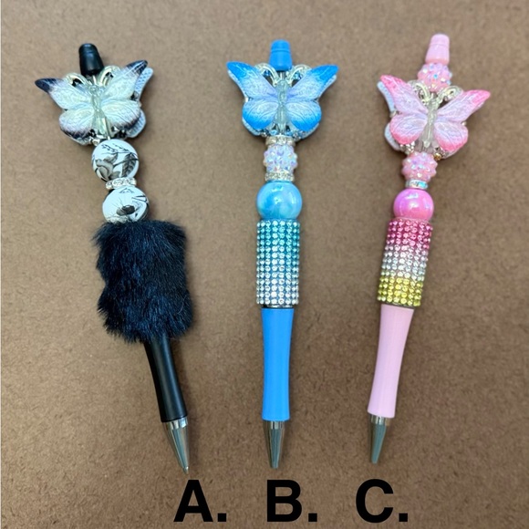 handmade beaded pens Other - Butterfly Pens - Black, Blue, Pink